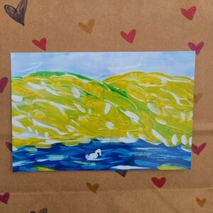 Vibrant Landscape Art Print Swan at the River Impressionist Desk Art